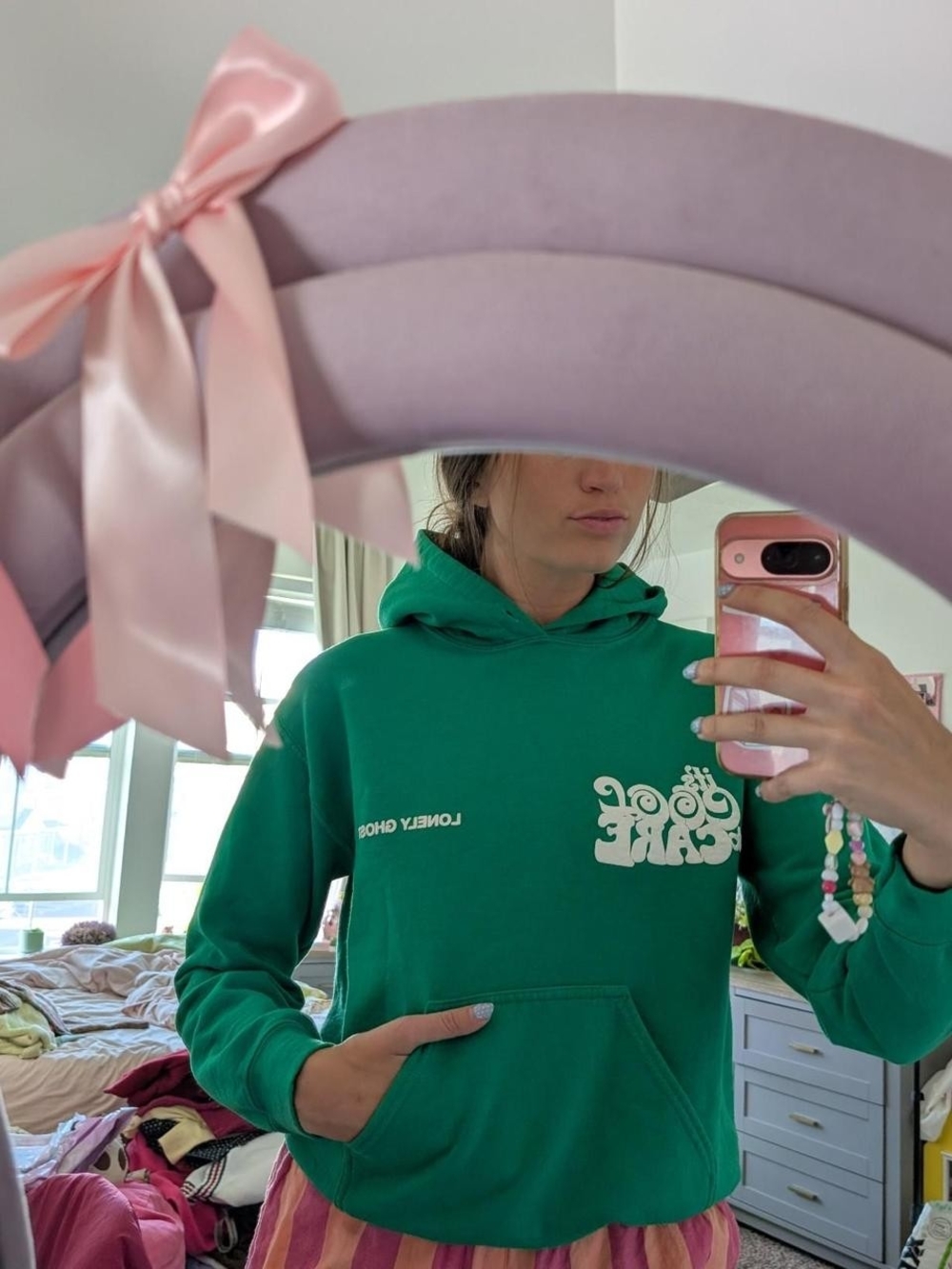 LONELY GHOST Green Hoodie Size Small